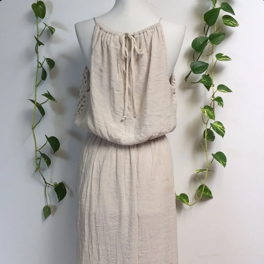 Cloth & People Crochet Lace Maxi Dress Boho Bride Macrame Beach Slit Strappy - Picture 5 of 6